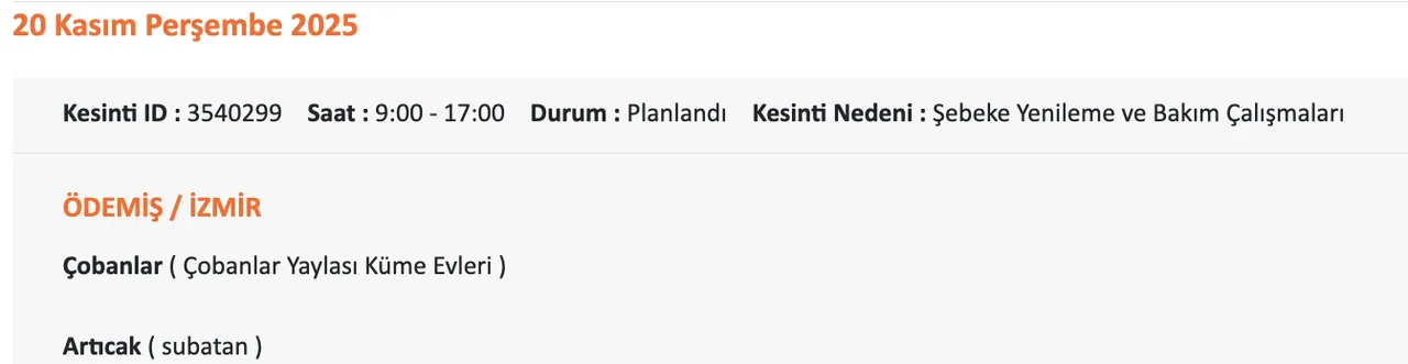 Gediz Elektrik kesintisi sorgulama! 20 Kasım Perşembe İzmirde elektrikler ne zaman gelecek?
