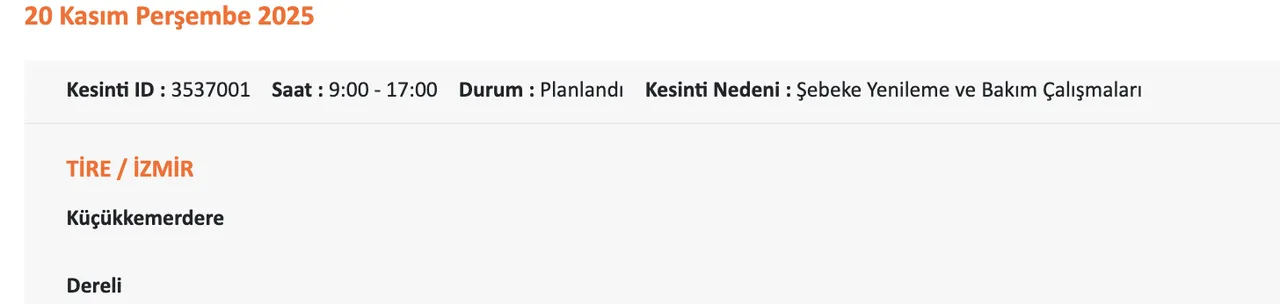 Gediz Elektrik kesintisi sorgulama! 20 Kasım Perşembe İzmirde elektrikler ne zaman gelecek?