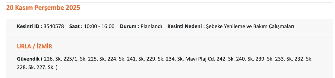 Gediz Elektrik kesintisi sorgulama! 20 Kasım Perşembe İzmirde elektrikler ne zaman gelecek?