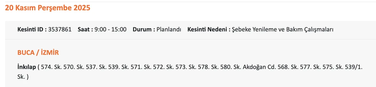 Gediz Elektrik kesintisi sorgulama! 20 Kasım Perşembe İzmirde elektrikler ne zaman gelecek?