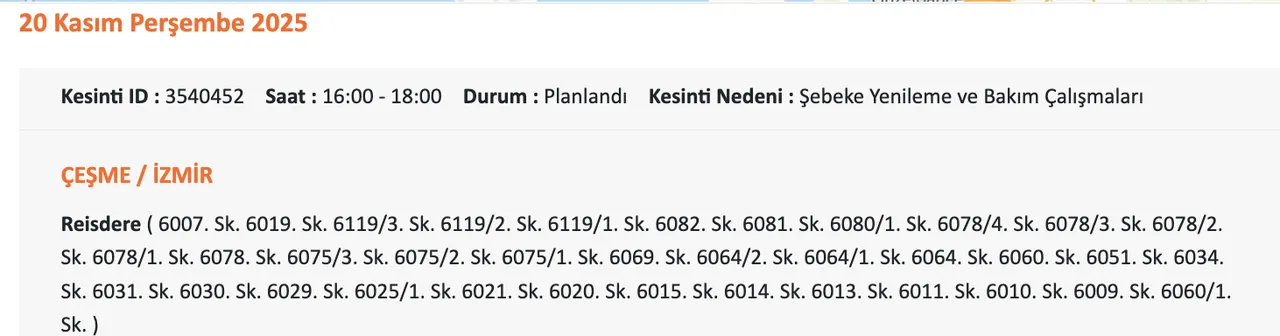 Gediz Elektrik kesintisi sorgulama! 20 Kasım Perşembe İzmirde elektrikler ne zaman gelecek?