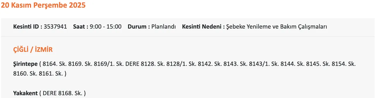 Gediz Elektrik kesintisi sorgulama! 20 Kasım Perşembe İzmirde elektrikler ne zaman gelecek?