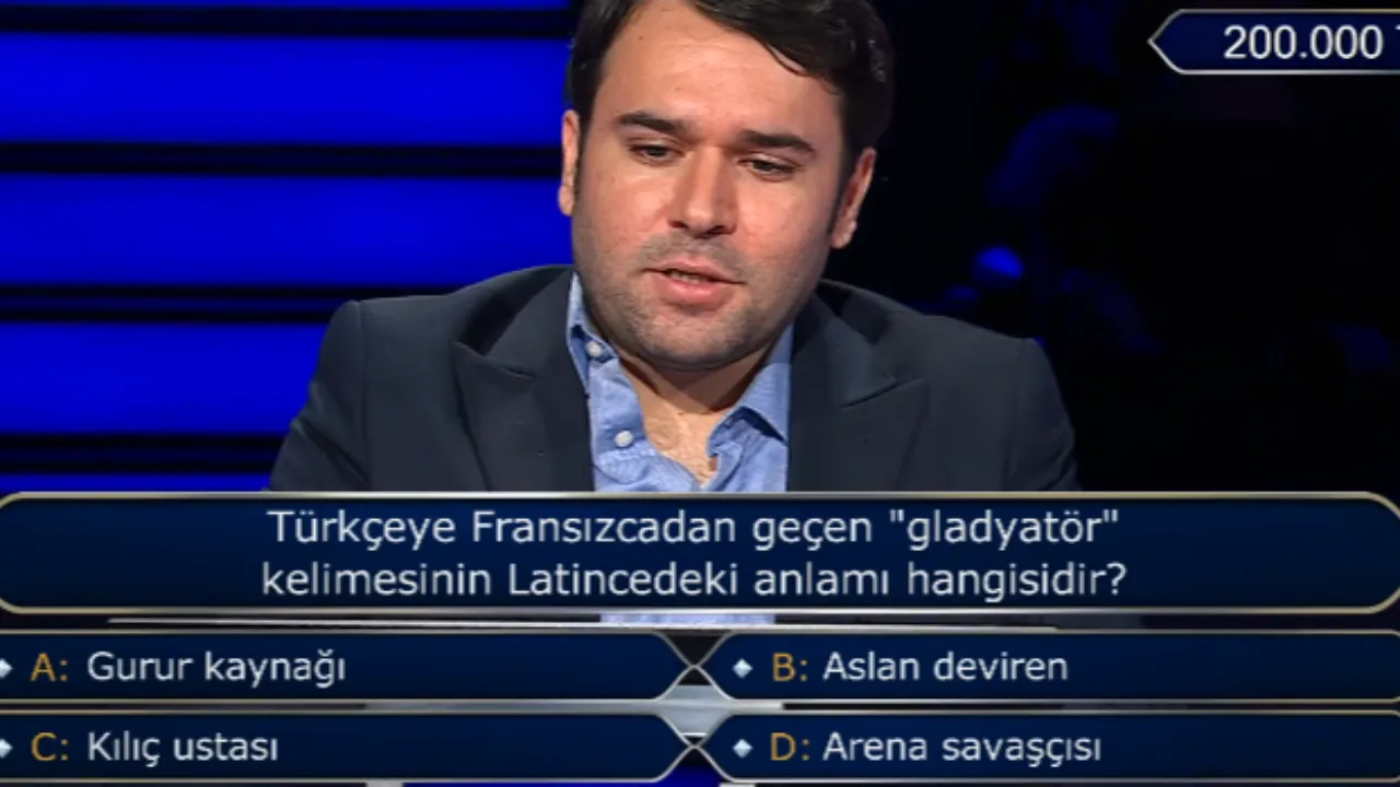 Gladyatör kelimesinin Latincedeki anlamı nedir? İşte Milyoner'e damga vuran 200 bin TL'lik soru