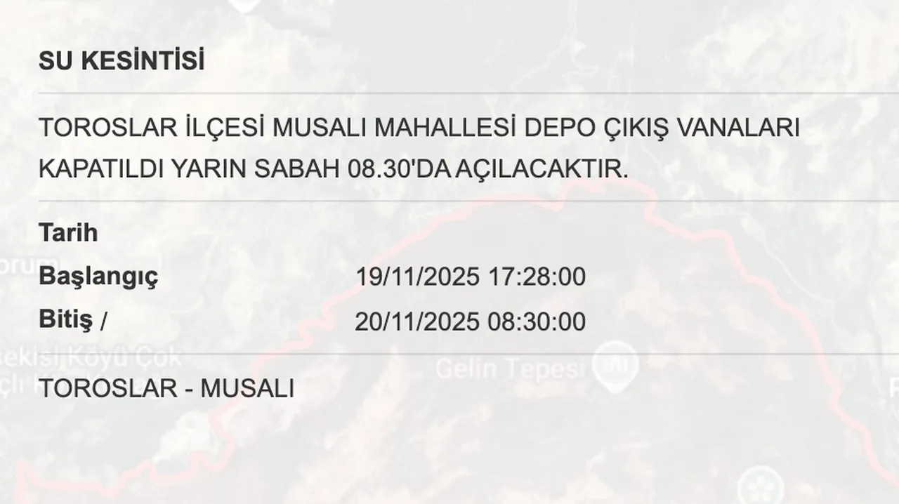 Mersin su kesintisi sorgulama! 20 Kasım Mersinde sular saat kaçta gelecek? MESKİ Toroslar, Mezitli, Anamur bitiş saati...