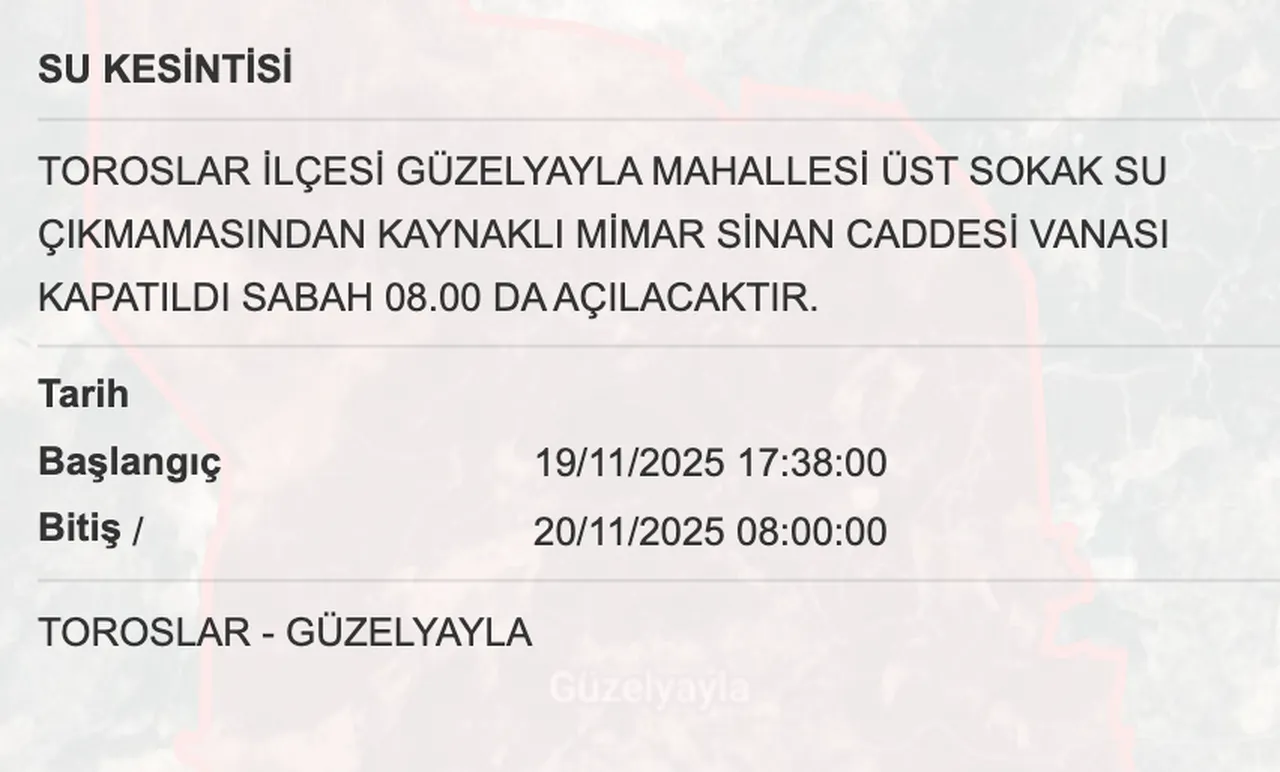 Mersin su kesintisi sorgulama! 20 Kasım Mersinde sular saat kaçta gelecek? MESKİ Toroslar, Mezitli, Anamur bitiş saati...
