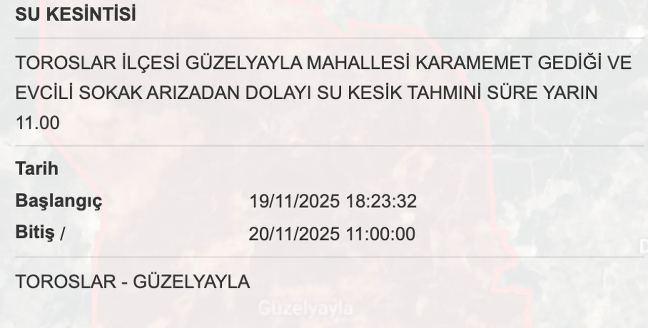 Mersin su kesintisi sorgulama! 20 Kasım Mersinde sular saat kaçta gelecek? MESKİ Toroslar, Mezitli, Anamur bitiş saati...