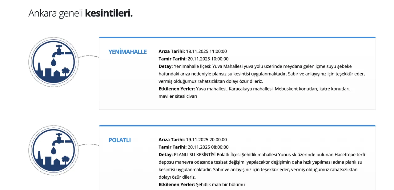 Son dakika ASKİ su kesintisi 20 Kasım! Ankarada sular ne zaman gelecek? İşte güncel liste...