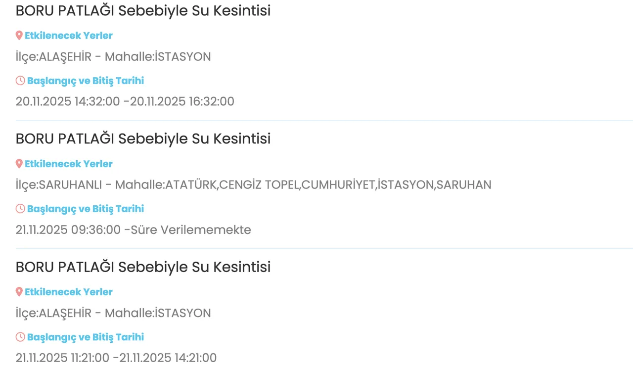 21 Kasım Manisa su kesintisi: MASKİ duyurdu! Manisada su kesintisi kaç saat sürecek?