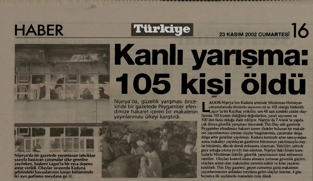 23 Kasım 2002 tarihli Türkiye gazetesi haberi: Kanlı yarışma
