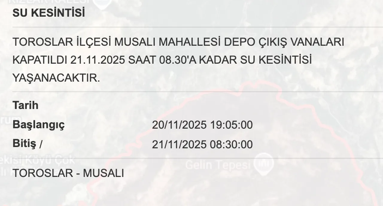 Son dakika: Mersinde sular ne zaman gelecek? 21 Kasım MESKİ su kesintisi bitiş saatleri!