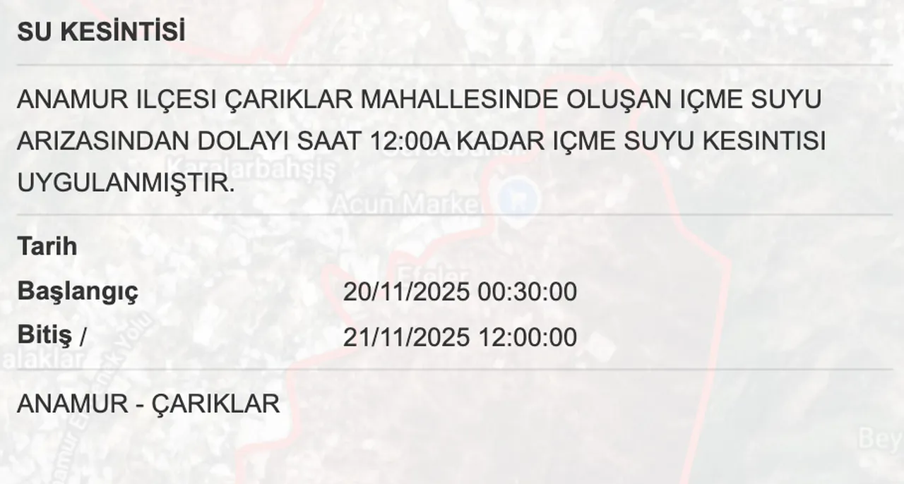 Son dakika: Mersinde sular ne zaman gelecek? 21 Kasım MESKİ su kesintisi bitiş saatleri!