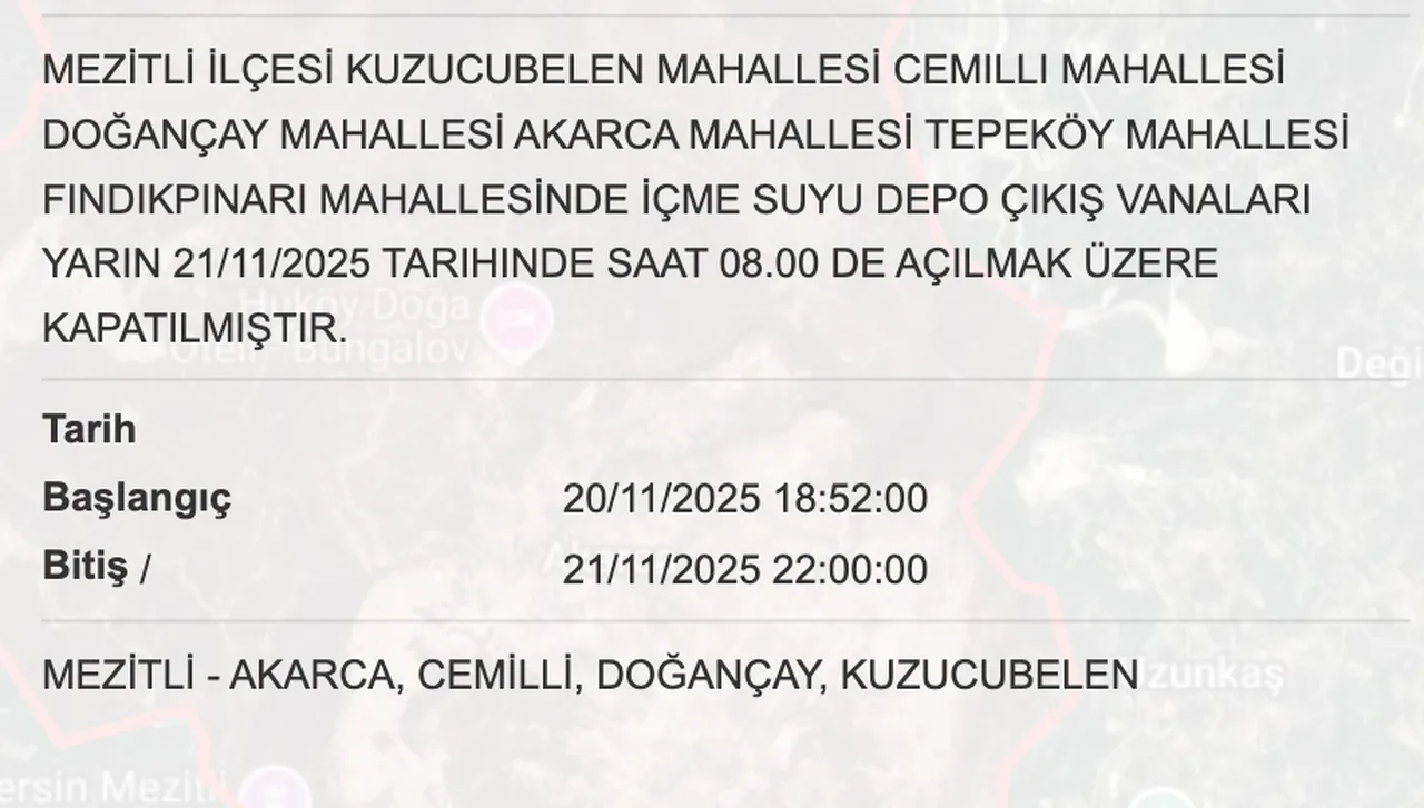 Son dakika: Mersinde sular ne zaman gelecek? 21 Kasım MESKİ su kesintisi bitiş saatleri!