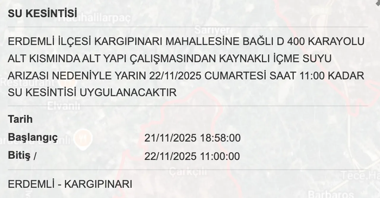 22 Kasım Mersin su kesintisi bitiş saatleri! MESKİ duyurdu, sular ne zaman gelecek?