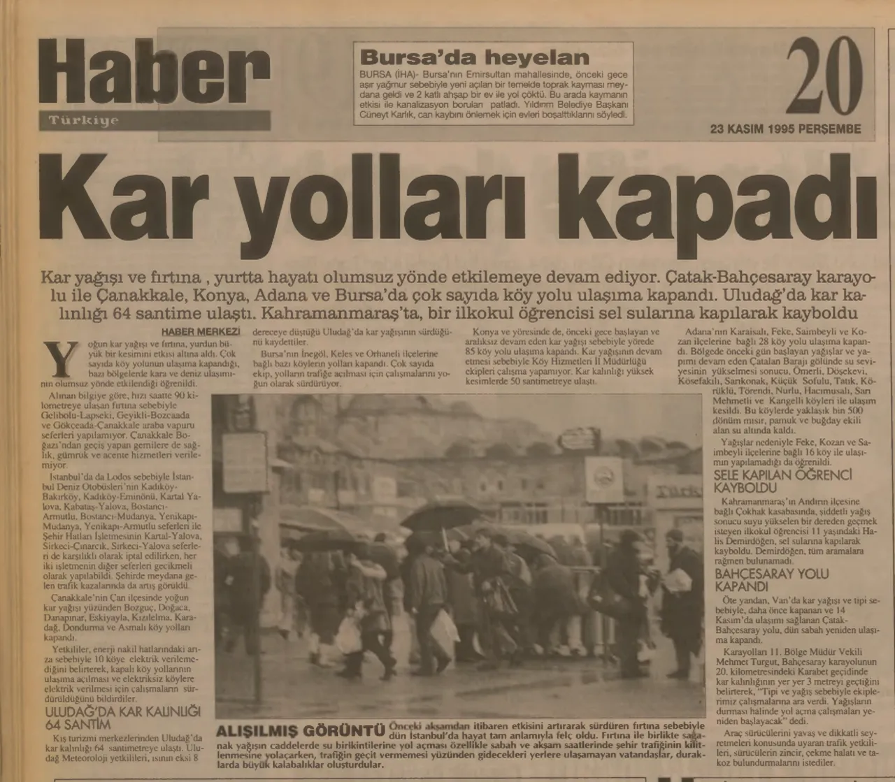23 Kasım 1995 tarihinde Türkiye'de hava durumu