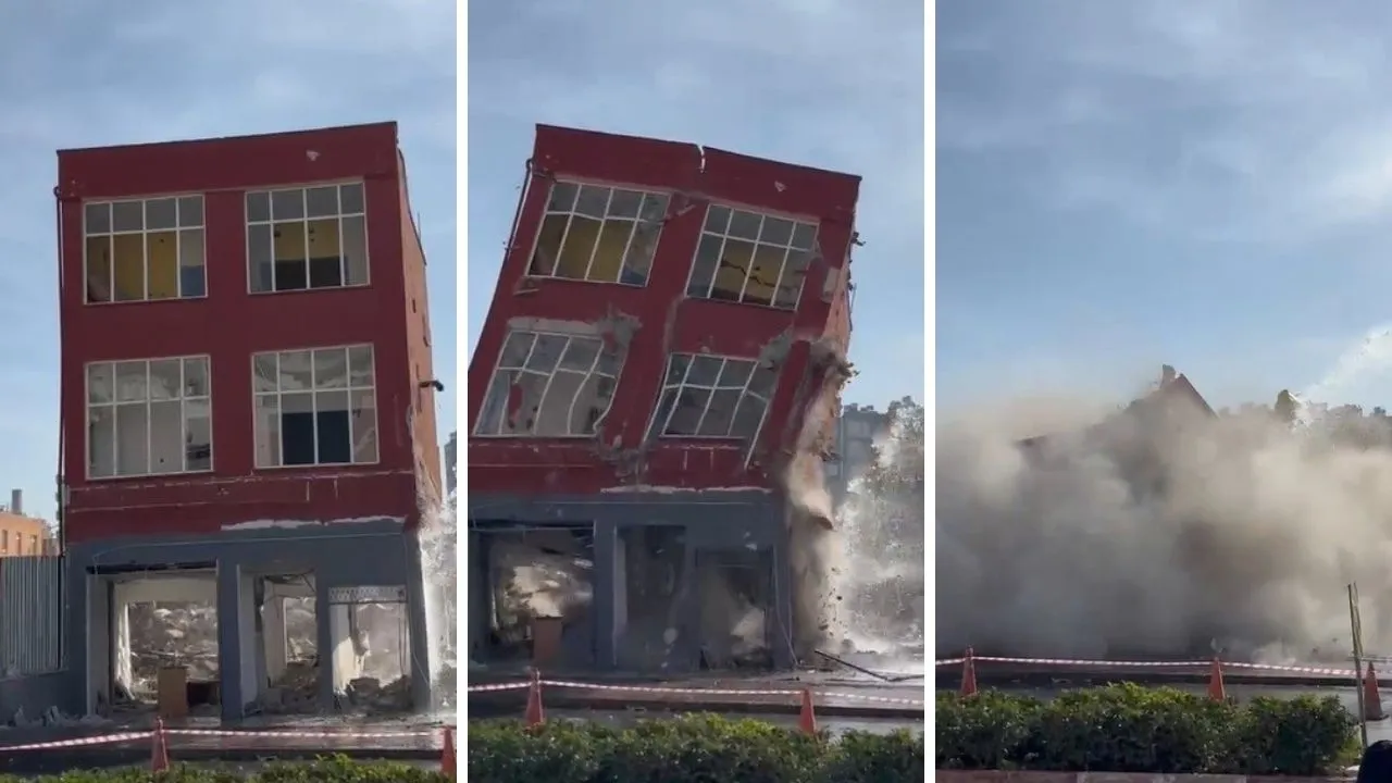 Hasarlı 2 katlı bina titreşimle yıkıldı!