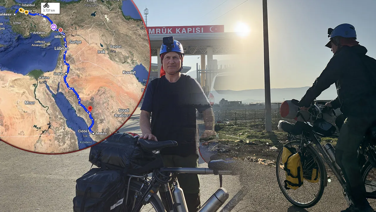 Yaklaştıkça mutlu oluyor! Balıkesir'den umreye bisikletle giden emekli Suriye'ye girdi