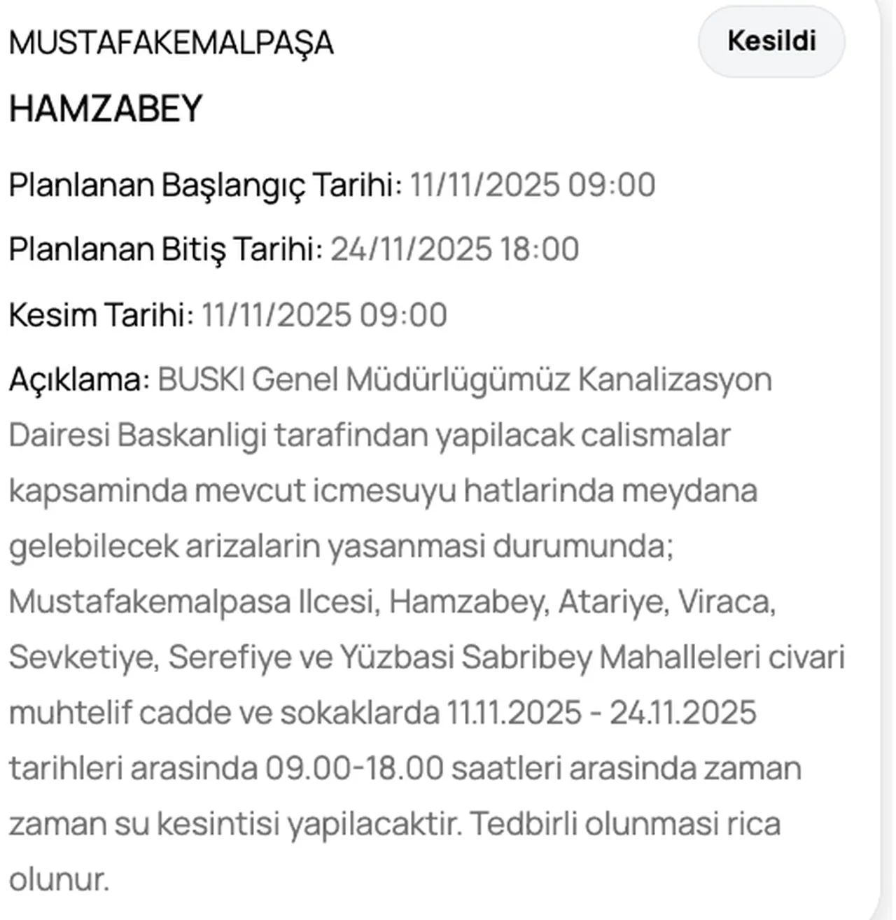 BUSKİ su kesintisi: 24 Kasım Bursada sular ne zaman, saat kaçta gelecek?