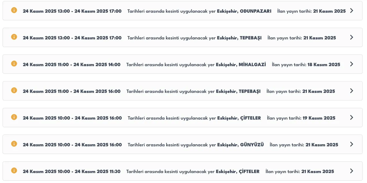 Eskişehir elektrik kesintisi 24 Kasım listesi! Eskişehirde elektrikler ne zaman gelecek?