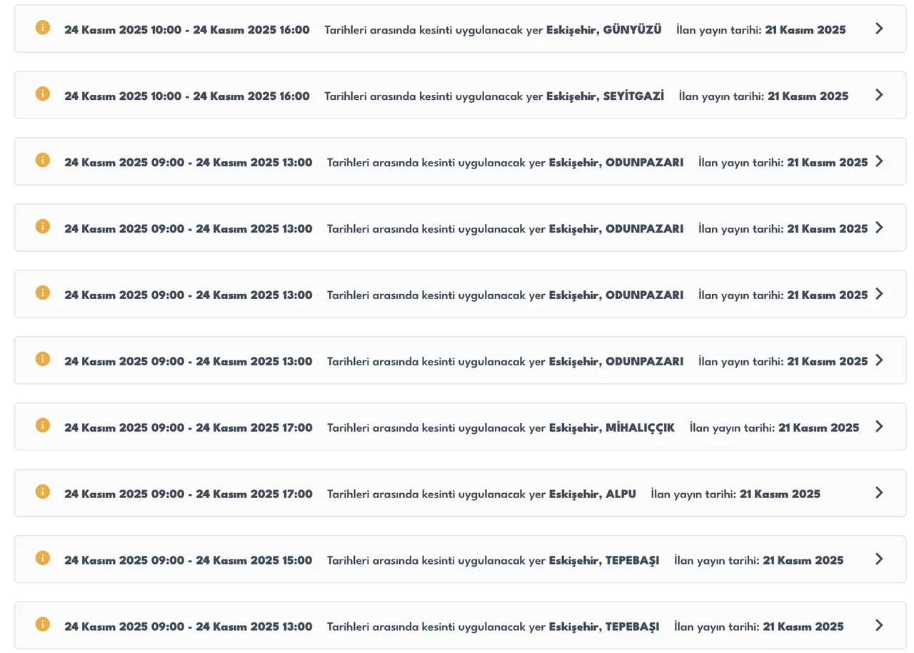 Eskişehir elektrik kesintisi 24 Kasım listesi! Eskişehirde elektrikler ne zaman gelecek?