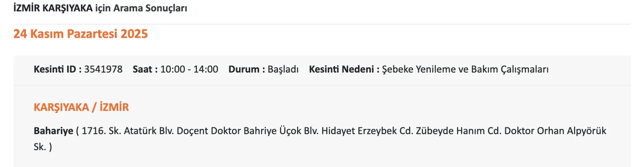 Gediz Elektrik kesintisi sorgulama!  24 Kasım İzmirde elektrikler ne zaman gelecek?
