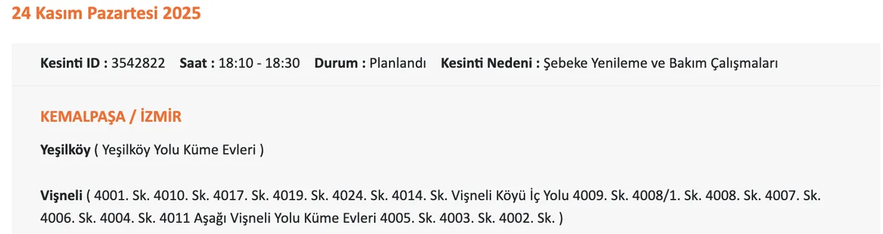 Gediz Elektrik kesintisi sorgulama!  24 Kasım İzmirde elektrikler ne zaman gelecek?