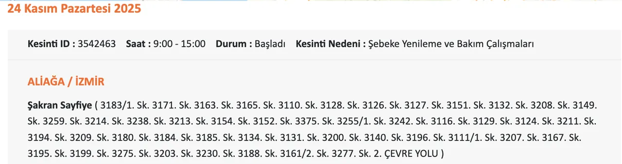 Gediz Elektrik kesintisi sorgulama!  24 Kasım İzmirde elektrikler ne zaman gelecek?