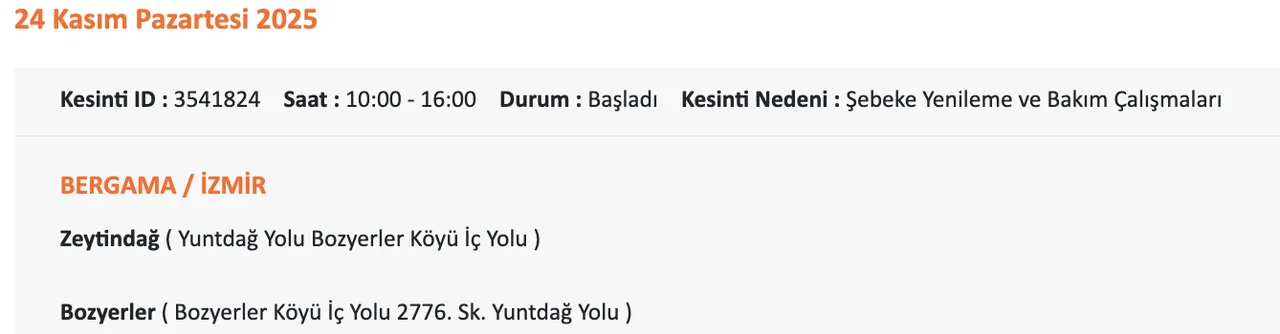Gediz Elektrik kesintisi sorgulama!  24 Kasım İzmirde elektrikler ne zaman gelecek?