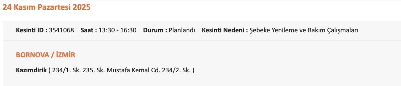 Gediz Elektrik kesintisi sorgulama!  24 Kasım İzmirde elektrikler ne zaman gelecek?