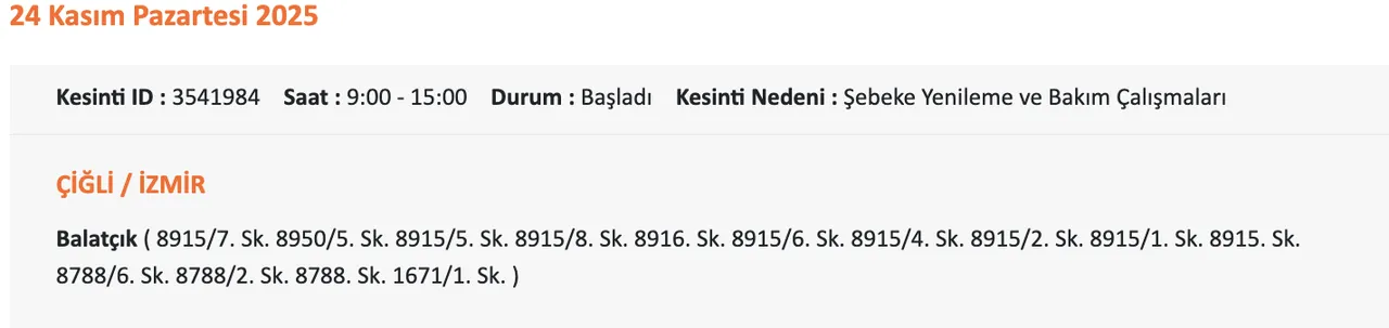 Gediz Elektrik kesintisi sorgulama!  24 Kasım İzmirde elektrikler ne zaman gelecek?