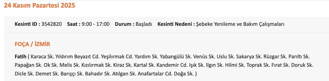 Gediz Elektrik kesintisi sorgulama!  24 Kasım İzmirde elektrikler ne zaman gelecek?