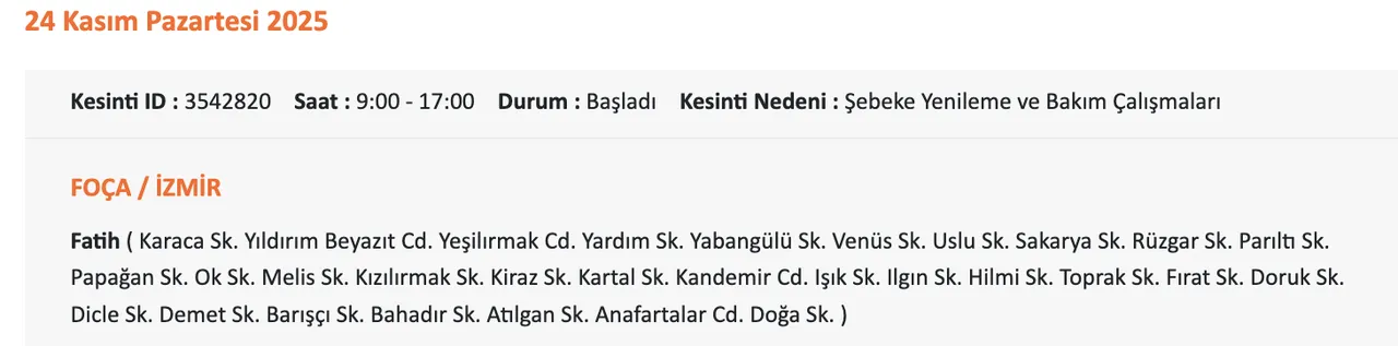 Gediz Elektrik kesintisi sorgulama!  24 Kasım İzmirde elektrikler ne zaman gelecek?