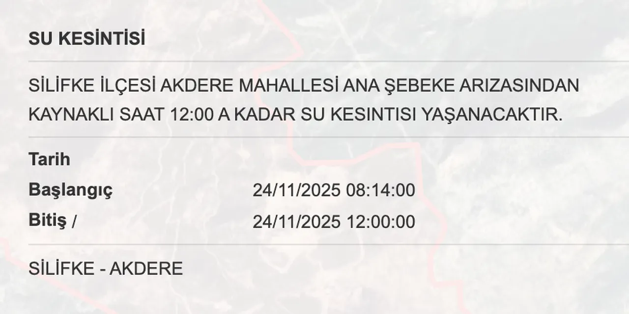 Son dakika MESKİ su kesintisi! 24 Kasım Mersinde sular ne zaman gelecek, saat kaçta?