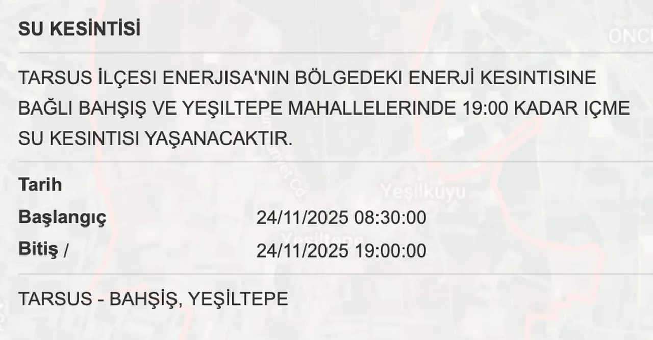Son dakika MESKİ su kesintisi! 24 Kasım Mersinde sular ne zaman gelecek, saat kaçta?
