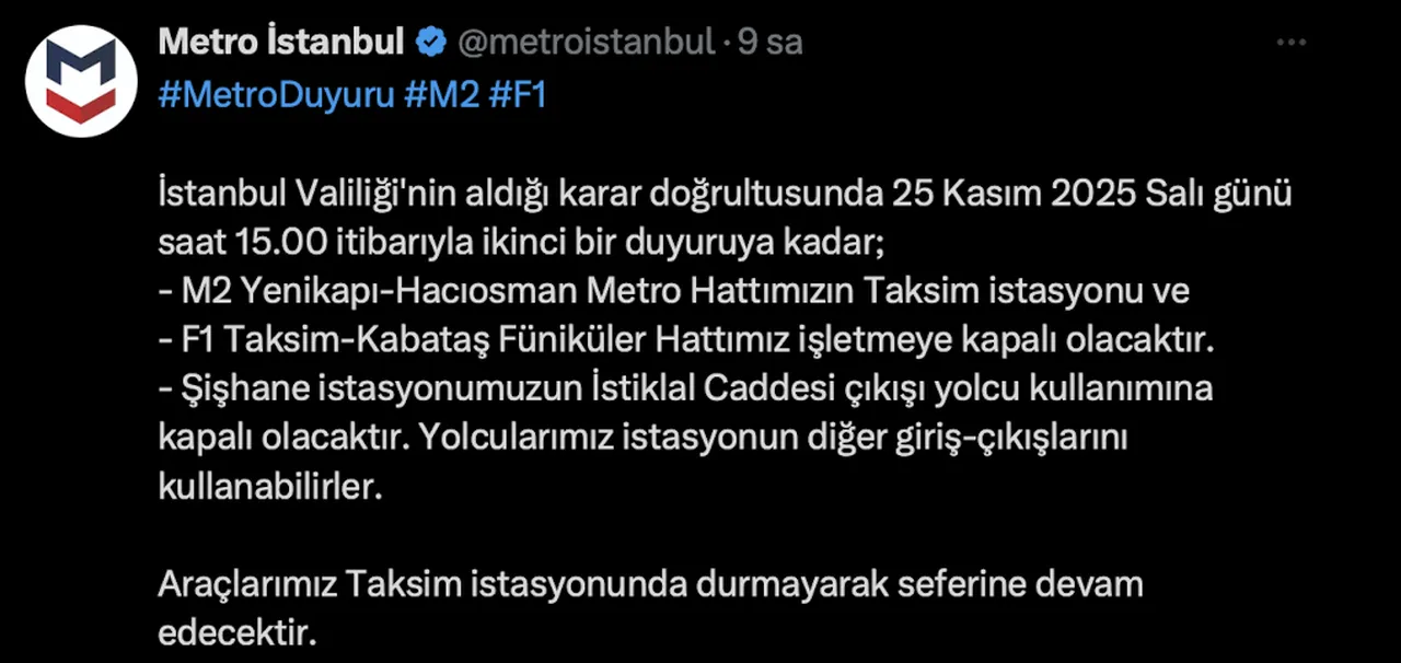 Metro kapalı mı, Taksim metro neden kapalı? Metro İstanbul açıkladı!