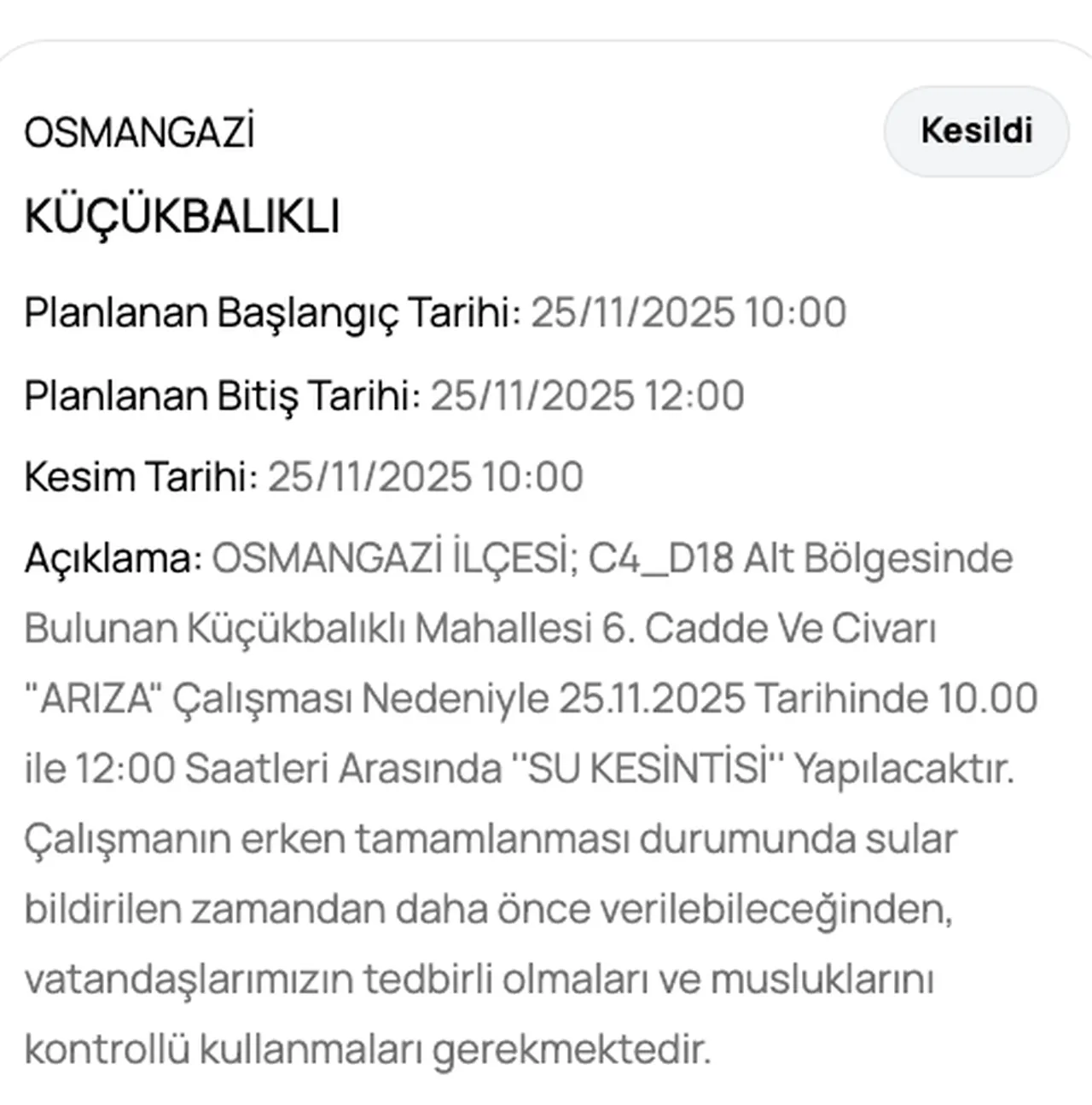 Son dakika BUSKİ su kesintisi sorgulama1 25 Kasım Bursada sular ne zaman gelecek?