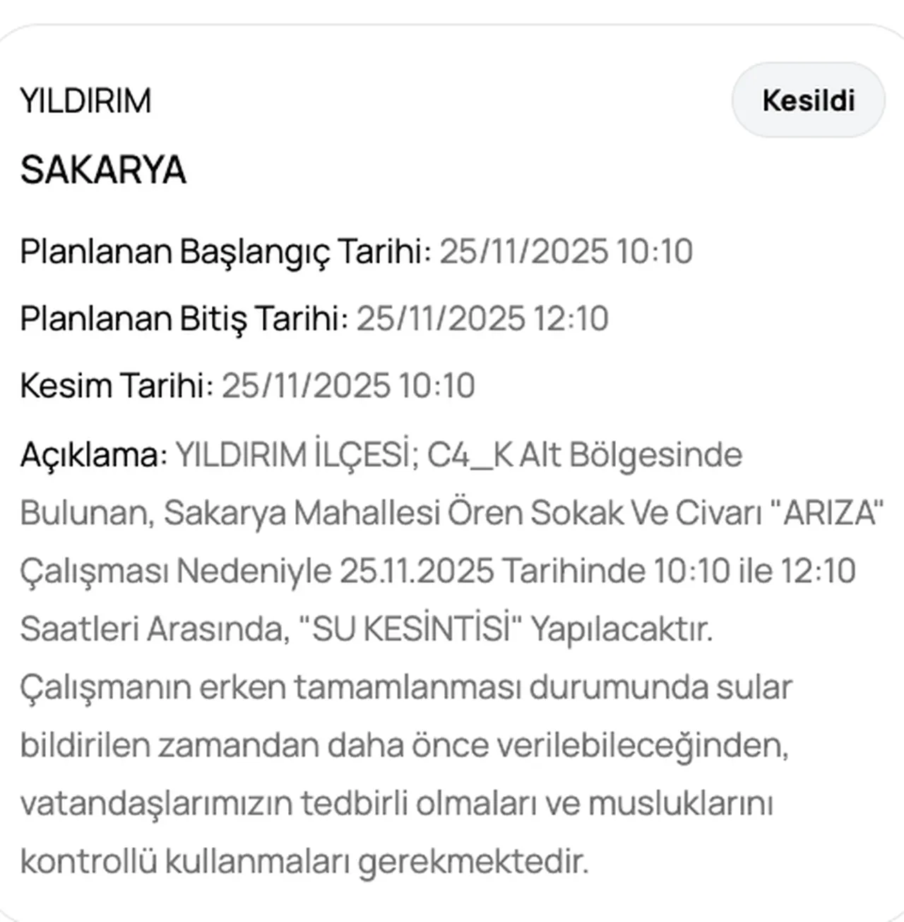 Son dakika BUSKİ su kesintisi sorgulama1 25 Kasım Bursada sular ne zaman gelecek?