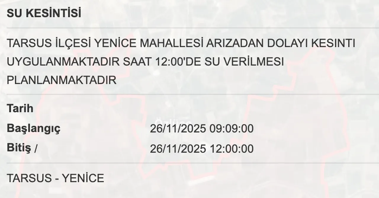 26 Kasım MESKİ su kesintisi programı: Son dakika Silifke, Tarsusta sular ne zaman gelecek?