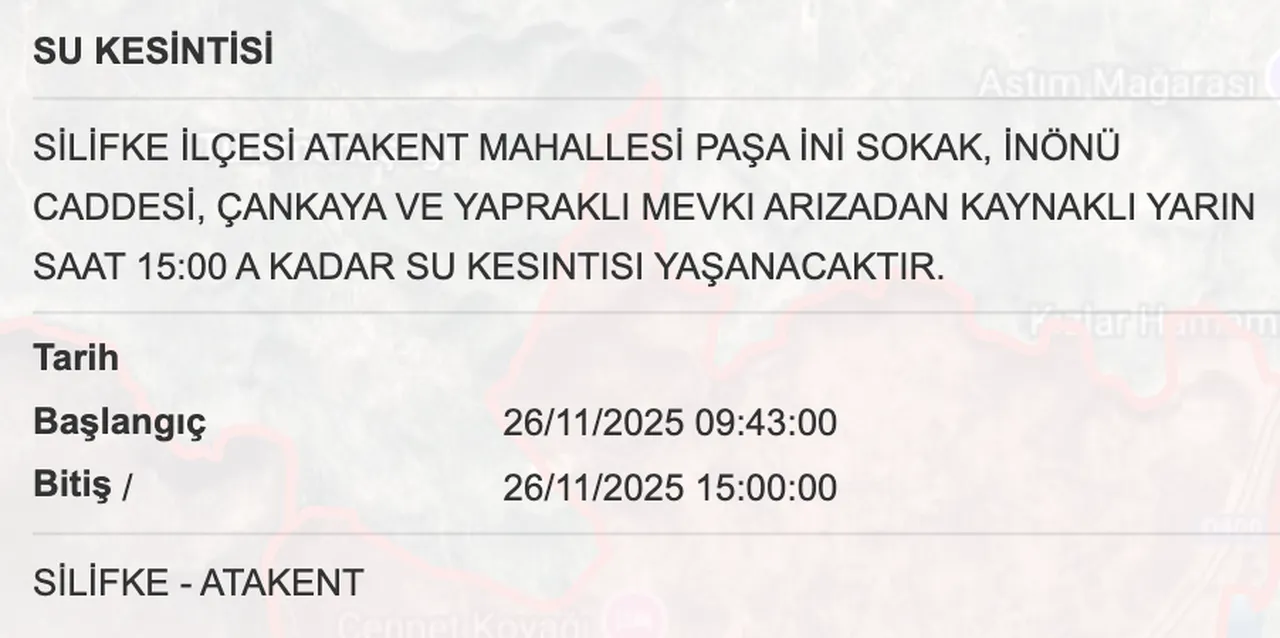 26 Kasım MESKİ su kesintisi programı: Son dakika Silifke, Tarsusta sular ne zaman gelecek?