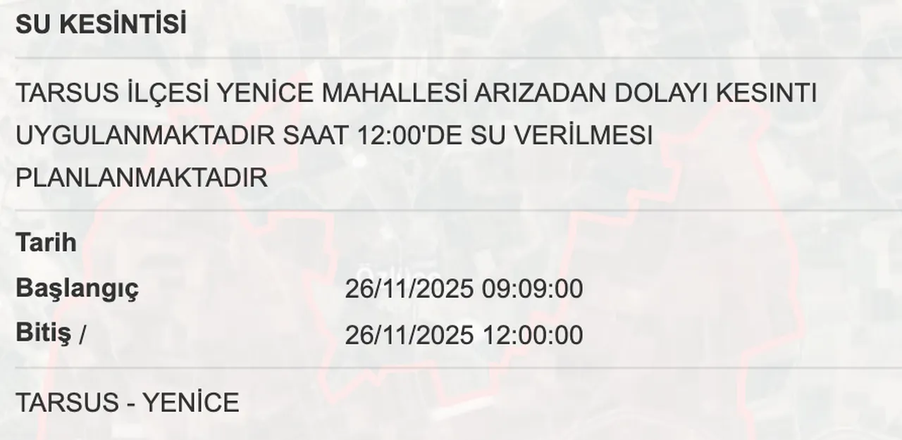 26 Kasım MESKİ su kesintisi programı: Son dakika Silifke, Tarsusta sular ne zaman gelecek?