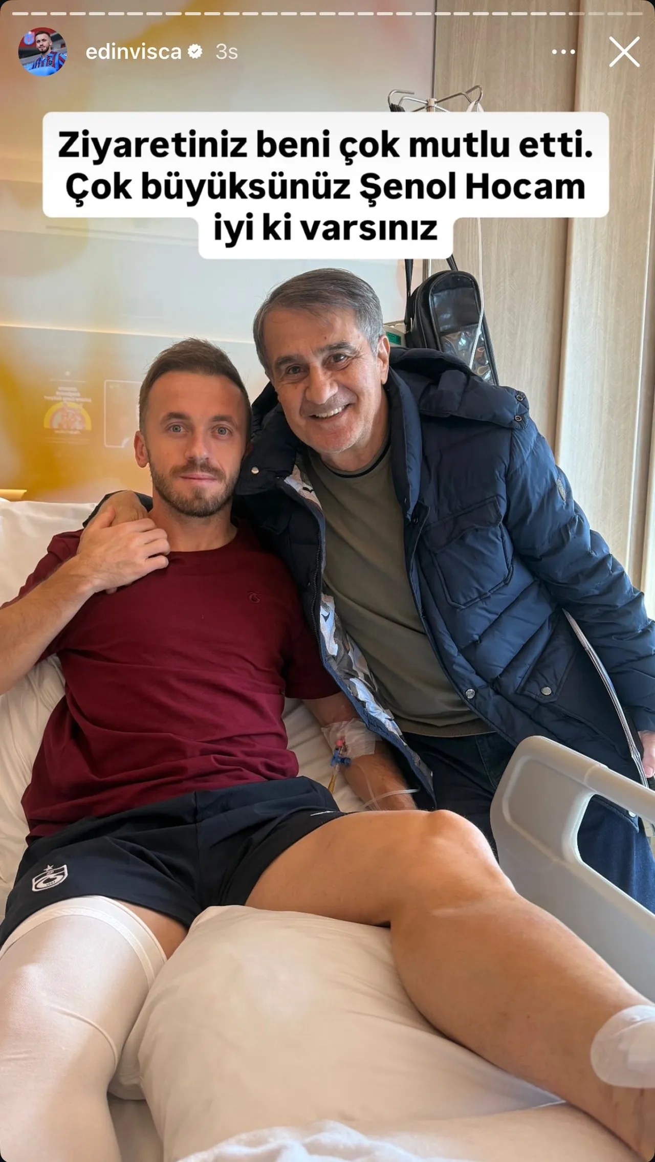 Şenol Güneş de eski öğrencisi olan Edin Visca'ya geçmiş olsun ziyaretinde bulundu