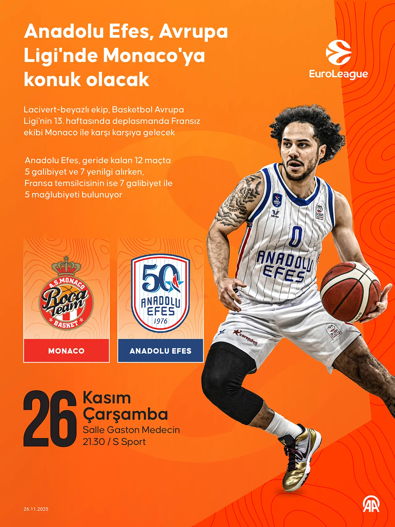 Monaco-Anadolu Efes basketbol maçı hangi kanalda, saat kaçta?