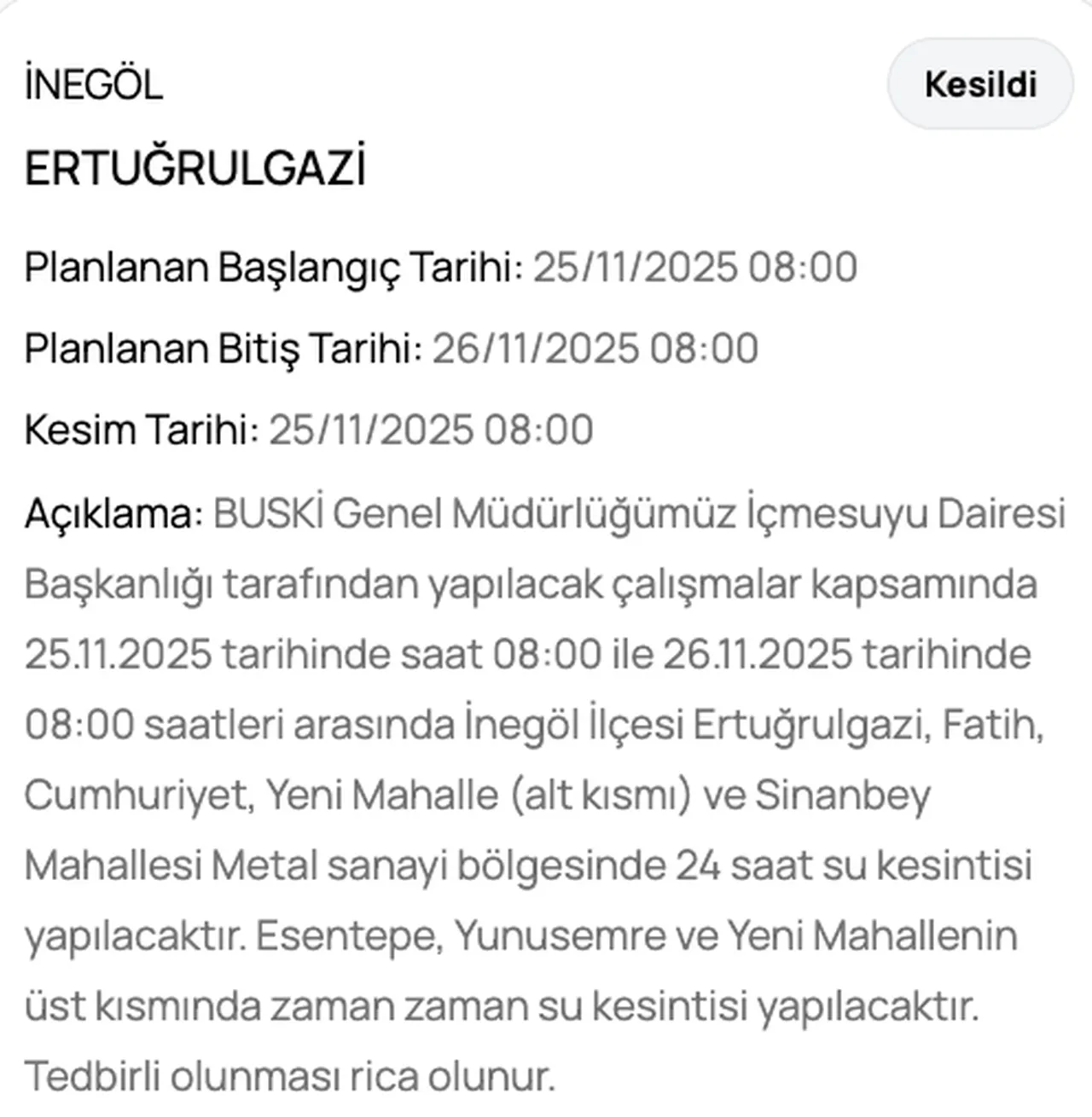 Son dakika Bursa su kesintisi! BUSKİ duyurdu, sular ne zaman gelecek, saat kaçta?