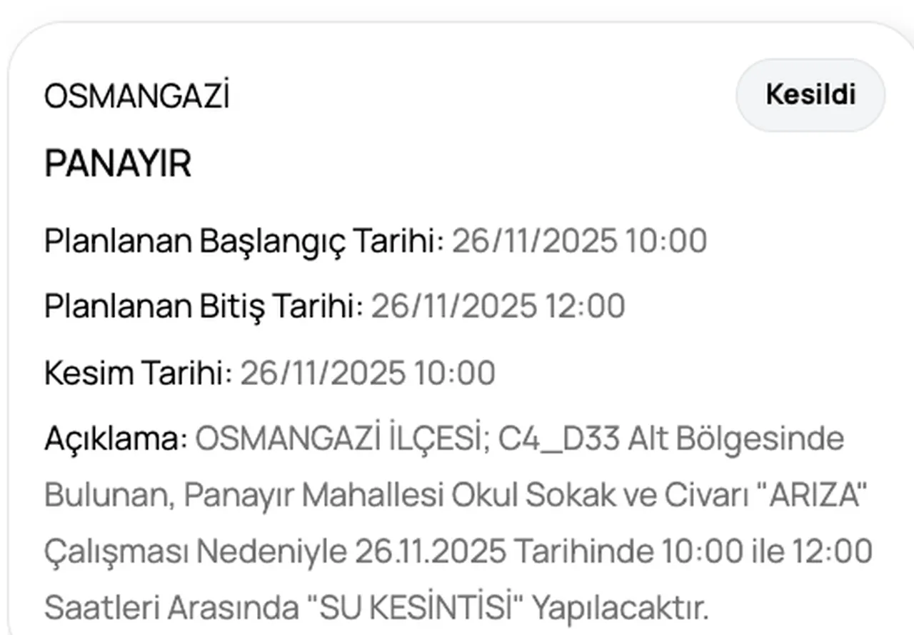 Son dakika Bursa su kesintisi! BUSKİ duyurdu, sular ne zaman gelecek, saat kaçta?