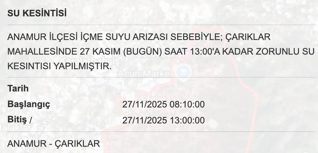 MESKİ su kesintisi: 27 Kasım Mersinde sular ne zaman gelecek?