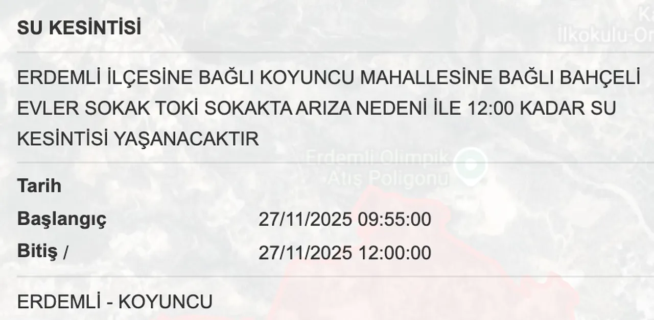 MESKİ su kesintisi: 27 Kasım Mersinde sular ne zaman gelecek?