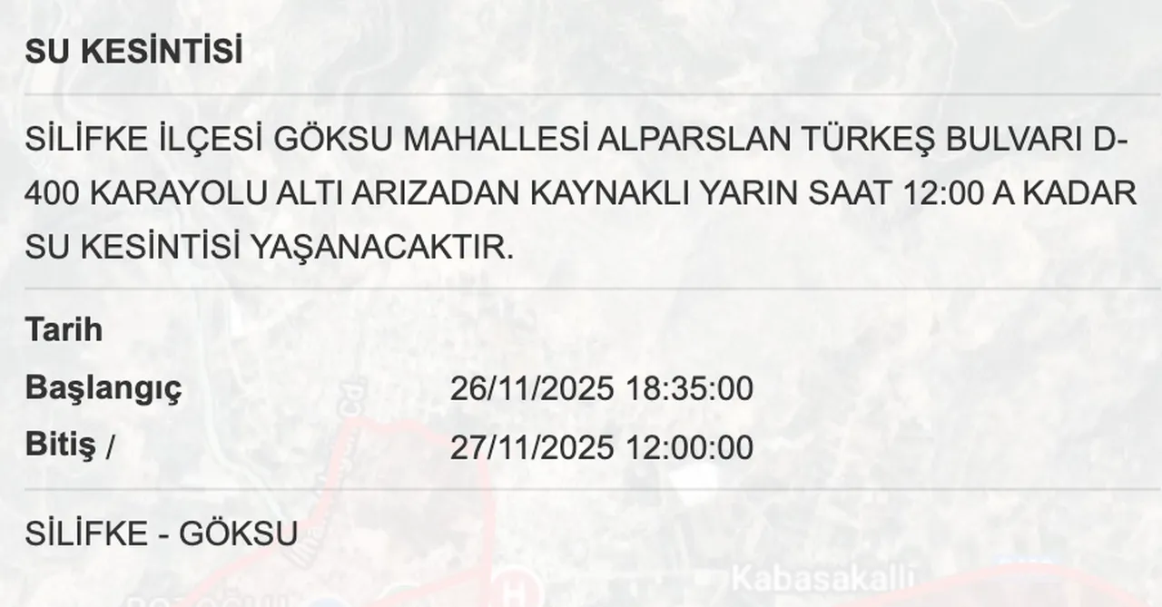 MESKİ su kesintisi: 27 Kasım Mersinde sular ne zaman gelecek?