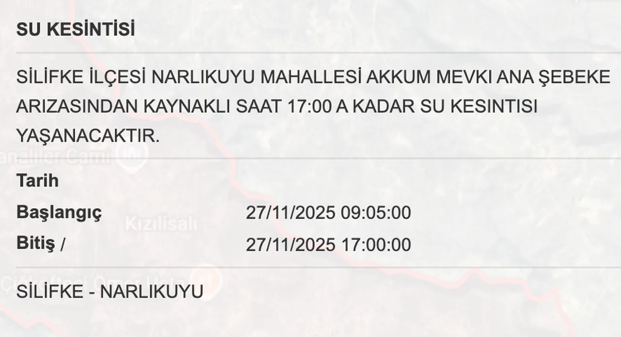 MESKİ su kesintisi: 27 Kasım Mersinde sular ne zaman gelecek?