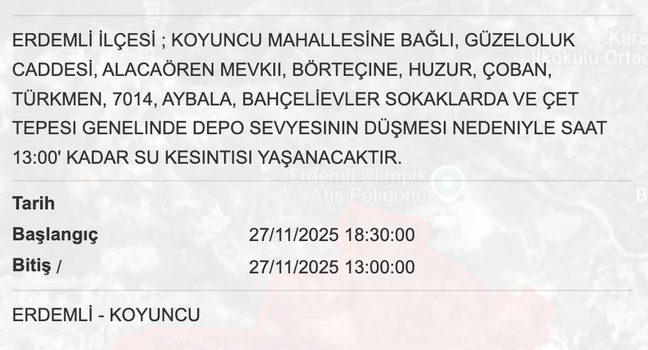 MESKİ su kesintisi: 27 Kasım Mersinde sular ne zaman gelecek?