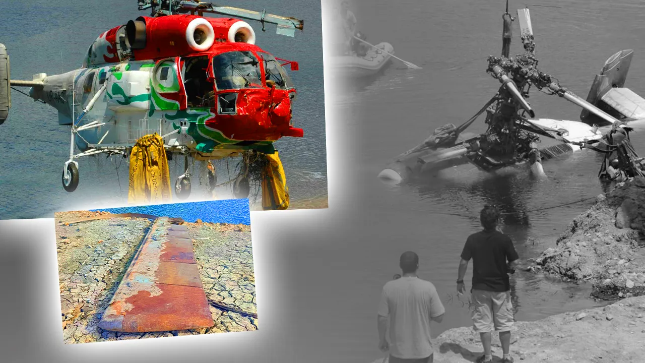 16 yıl sonra yürek yakan izler! 2 kişinin öldüğü helikopterin parçaları sular çekilince ortaya çıktı 