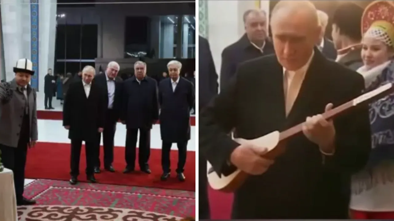 Putin Kırgızistan'da kopuz çalmayı denedi! O anlar kamerada